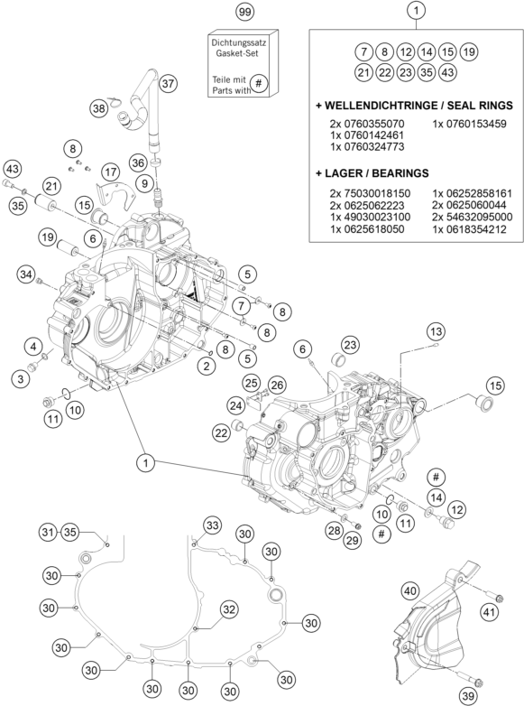 Explosionszeichnung der Baugruppe MOTORGEHÄUSE, Position 6 ist markiert